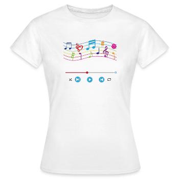 Musiknoten, Musikplayer, bunte Musiksymbole - Frauen T-Shirt - Weiß - Vorne - AI Model Female 172 dark (172cm)