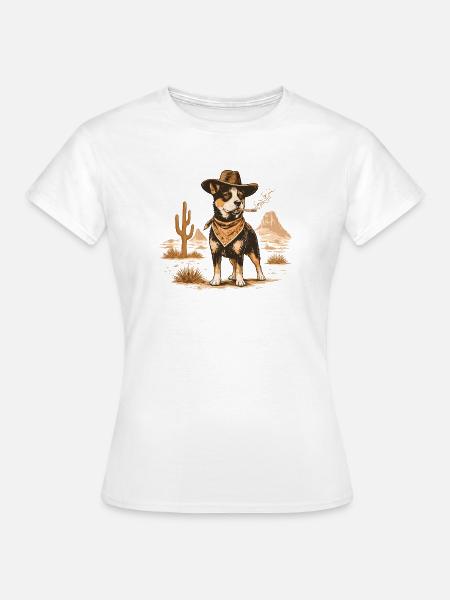 Cowboy Dog mit Wüstenzigarre - Frauen T-Shirt - Weiß