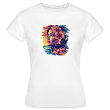 Hibiskustraum am Sonnenuntergang - Frauen T-Shirt - Weiß - Vorne - AI Model Female 172 dark (172cm)