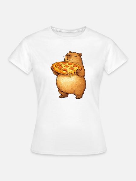 Capybara mit Pizza lustiges Tiermotiv - Frauen T-Shirt - Weiß