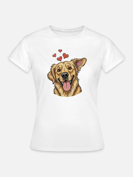 Fröhlicher Hund mit Herzen - Frauen T-Shirt - Weiß
