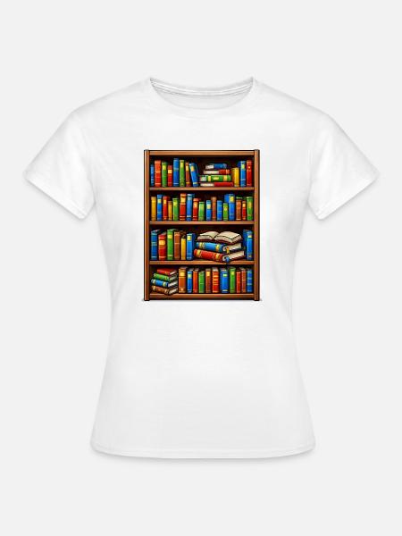Bücherregal Illustrato Bibliothek - Frauen T-Shirt - Weiß