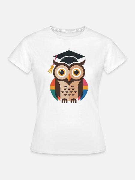 Bunte Abschluss-Eule mit bunten Gefieder - Frauen T-Shirt - Weiß