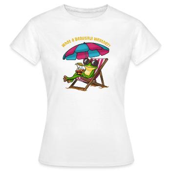 Grenouille dans une chaise longue de plage - T-shirt Femme - blanc - Devant - AI Model Female 172 dark (172cm)