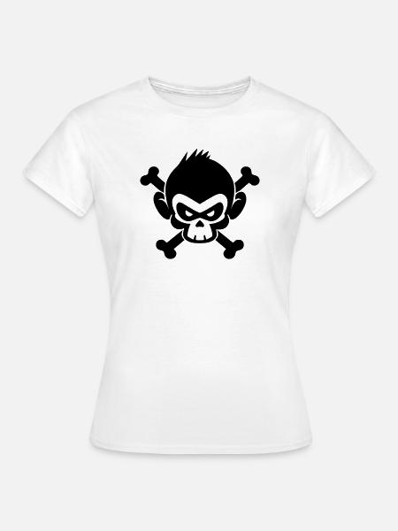 Totenkopf Affe mit gekreuzten Knochen - Frauen T-Shirt - Weiß
