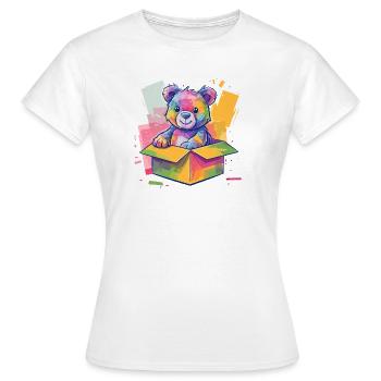 Regenbogenbär im Karton - Frauen T-Shirt - Weiß - Vorne - AI Model Female 172 dark (172cm)