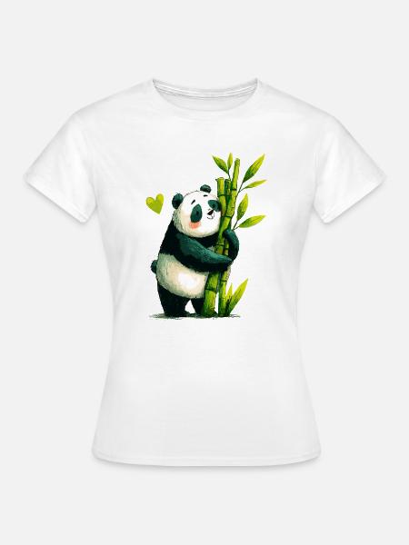 Panda Kuschel mit Bambus - Frauen T-Shirt - Weiß
