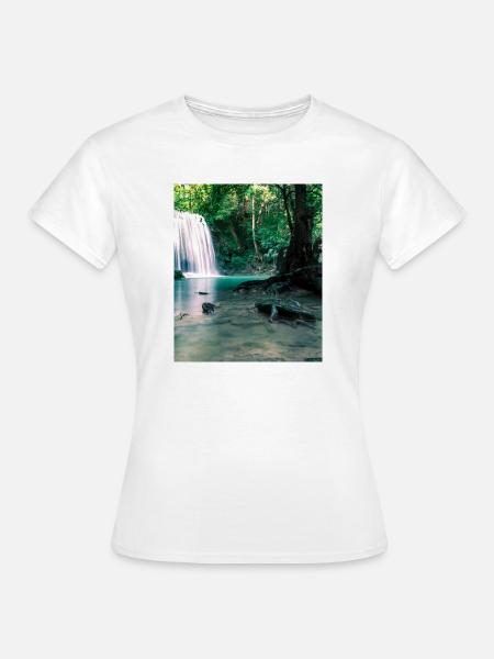 Grüner Wasserfall im Wald - Frauen T-Shirt - Weiß