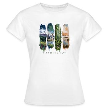 Washington Travel – Ambiances Evergreen & Skyline - T-shirt Femme - blanc - Devant - AI Model Female 172 dark (172cm)