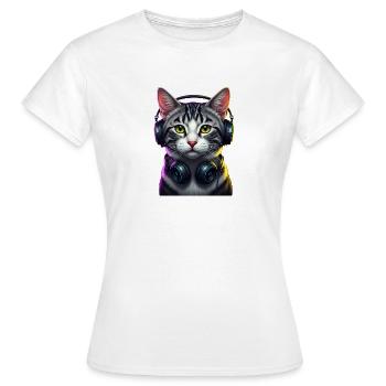 KatzenDJ Neon Kopfhörer Music lover cat - Frauen T-Shirt - Weiß - Vorne - AI Model Female 172 dark (172cm)
