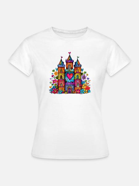 Regenbogenherz Schloss - Frauen T-Shirt - Weiß