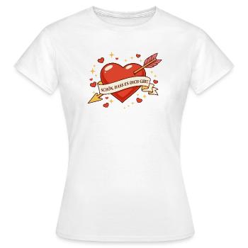 Herz mit Banner: Schön, dass es dich gibt - Frauen T-Shirt - Weiß - Vorne - AI Model Female 172 dark (172cm)