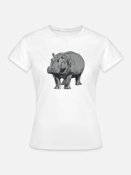 Graue Hippo Linienkunst - Frauen T-Shirt - Weiß