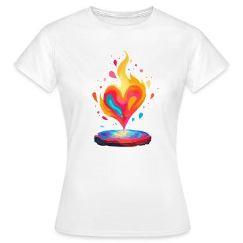 Living Flame Heart Art Print - Women's T-Shirt - white - Front - AI Model Female 172 dark (172cm)