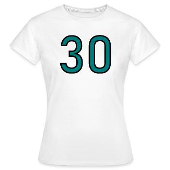 30. 30 YEARS. 30th ANNIVERSARY. 30 YEARS ANNIVERSARY. - Women's T-Shirt - white - Front - AI Model Female 172 dark (172cm)