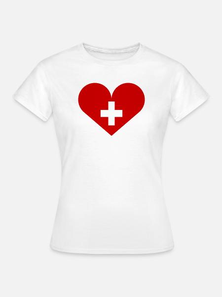 Schweizer Flagge mit Herz - Frauen T-Shirt - Weiß