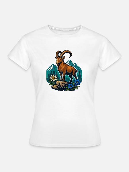 Steinbock auf Bergwiese - Frauen T-Shirt - Weiß