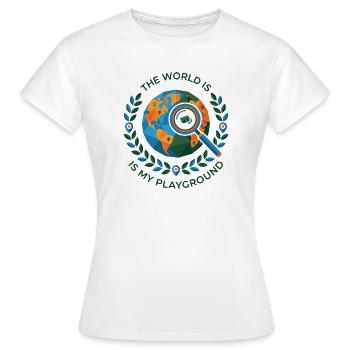 Le monde est mon terrain de jeu, le géocaching - T-shirt Femme - blanc - Devant - AI Model Female 172 dark (172cm)