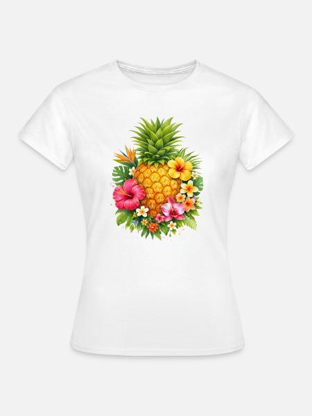 Tropische Ananas mit Blumen - Frauen T-Shirt - Weiß