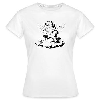 Zockender Cherub – Vintage Engel auf Wolke - Frauen T-Shirt - Weiß - Vorne - AI Model Female 172 dark (172cm)