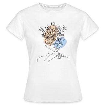 Femme en art de trait aux fleurs minimaliste élégante - T-shirt Femme - blanc - Devant - AI Model Female 172 dark (172cm)