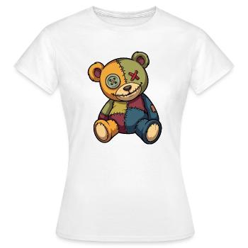 Patchwork Teddybär Unikat aus Flicken Knopfauge - Frauen T-Shirt - Weiß - Vorne - AI Model Female 172 dark (172cm)