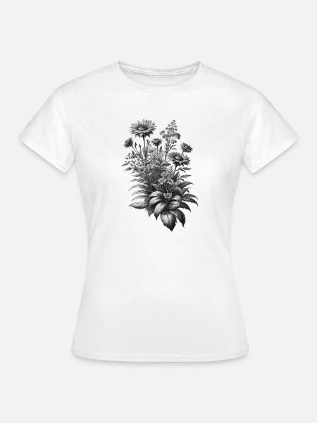 Graue Botanische Blumenbouquet Illustration - Frauen T-Shirt - Weiß