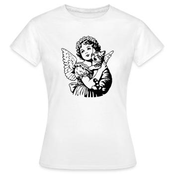 Engel mit Katze – Cherub Vintage Illustration - Frauen T-Shirt - Weiß - Vorne - AI Model Female 172 dark (172cm)