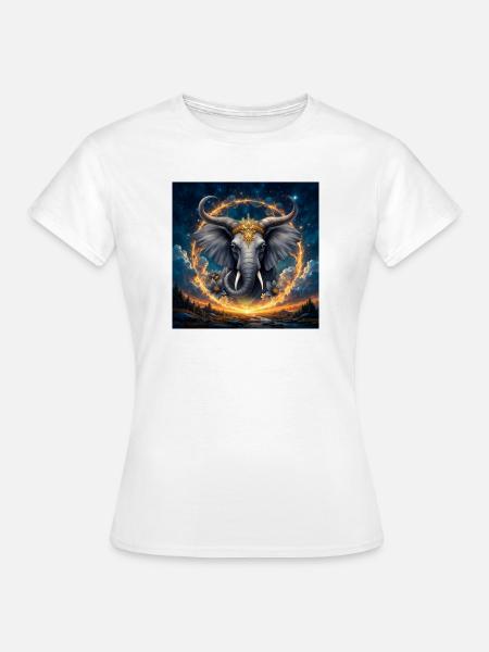 Himmlischer Elefant mit goldener Krone - Frauen T-Shirt - Weiß