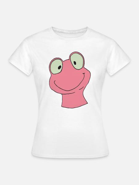 Lächelnder Pinker Frosch Cartoon - Frauen T-Shirt - Weiß