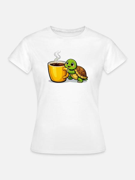 Kaffeeturtle mit dampfendem Becher - Frauen T-Shirt - Weiß