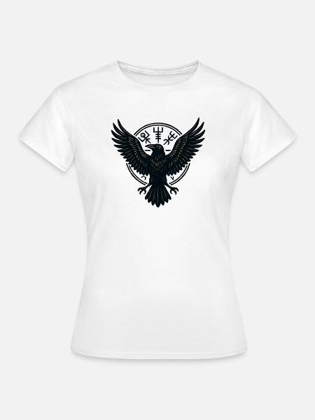 Schwarzer Rabe im Runenkreis - Frauen T-Shirt - Weiß