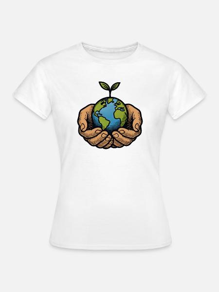 Erde in Händen mit Keimling - Frauen T-Shirt - Weiß