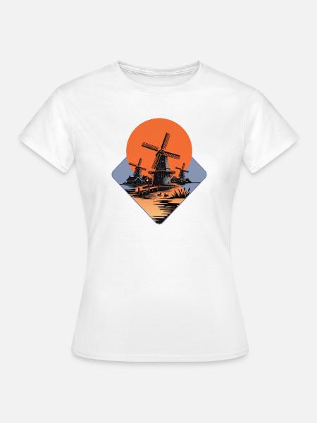 Exotische Windmühlen-Skizzenkunst - Frauen T-Shirt - Weiß