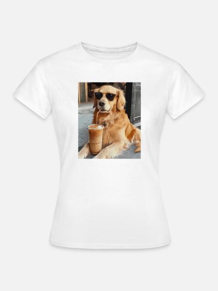 Sonnenbrillenhund Latte-Genuss - Frauen T-Shirt - Weiß
