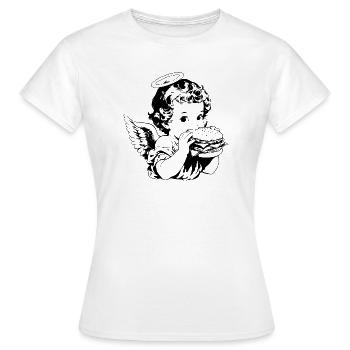 Burger Engel – Cherub isst Hamburger Vintage - Frauen T-Shirt - Weiß - Vorne - AI Model Female 172 dark (172cm)