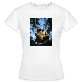 Cat swinging in the sunlight - Women's T-Shirt - white - Front - AI Model Female 172 dark (172cm)