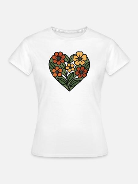 Herz aus Blumenmuster - Frauen T-Shirt - Weiß