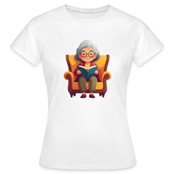 Grandma sitting in the armchair and reading a book - Women's T-Shirt - white - Front - AI Model Female 172 dark (172cm)