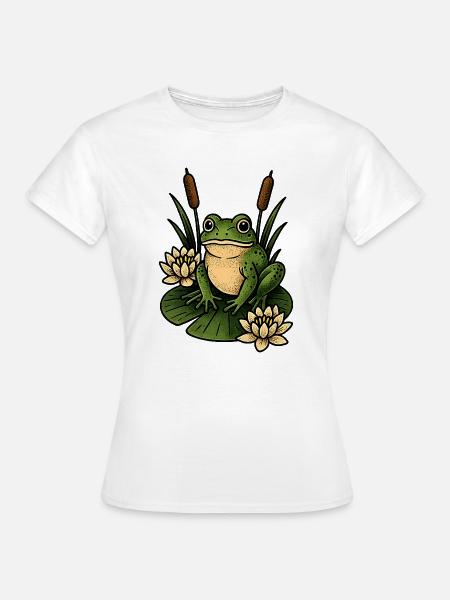 Grüner Frosch auf Seerosenblatt - Frauen T-Shirt - Weiß