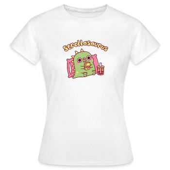 Cute Scrollasaurus Dinosaur Scrolling On Handphone - Women's T-Shirt - white - Front - AI Model Female 172 dark (172cm)