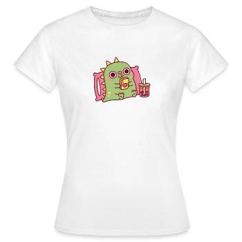 Cute Dinosaur Chilling And Scrolling On Phone - Women's T-Shirt - white - Front - AI Model Female 172 dark (172cm)