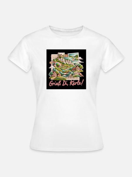 Landschaftsidylle Dorfcollage - Frauen T-Shirt - Weiß
