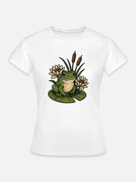 Frosch am Seerosenteich - Frauen T-Shirt - Weiß