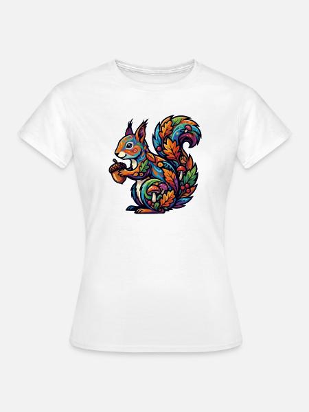 Buntes Eichhörnchen Herbstzauber Nuss Waldbewohner - Dame-T-shirt - hvid