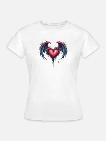 Florales geflügeltes Herz - Frauen T-Shirt - Weiß