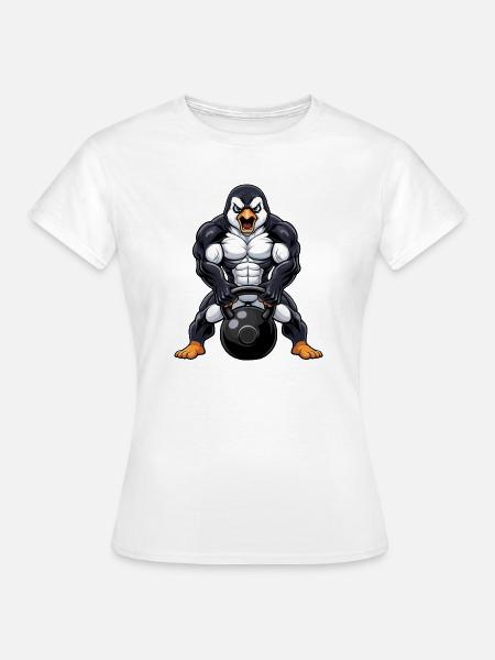 Süßer Pinguin Kettlebell Fitness Workout Cartoon - Frauen T-Shirt - Weiß