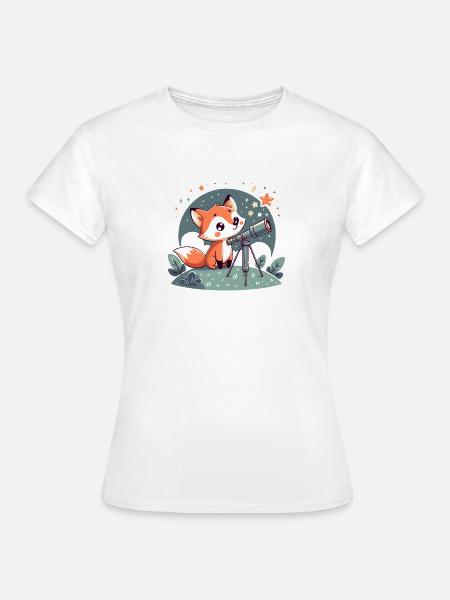Fuchs am Teleskop unter Sternen - Frauen T-Shirt - Weiß