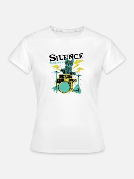 Katze Drummer - Frauen T-Shirt - Weiß