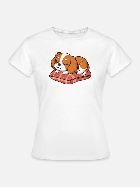 Schlafwelpe auf kariertem Polster - Frauen T-Shirt - Weiß
